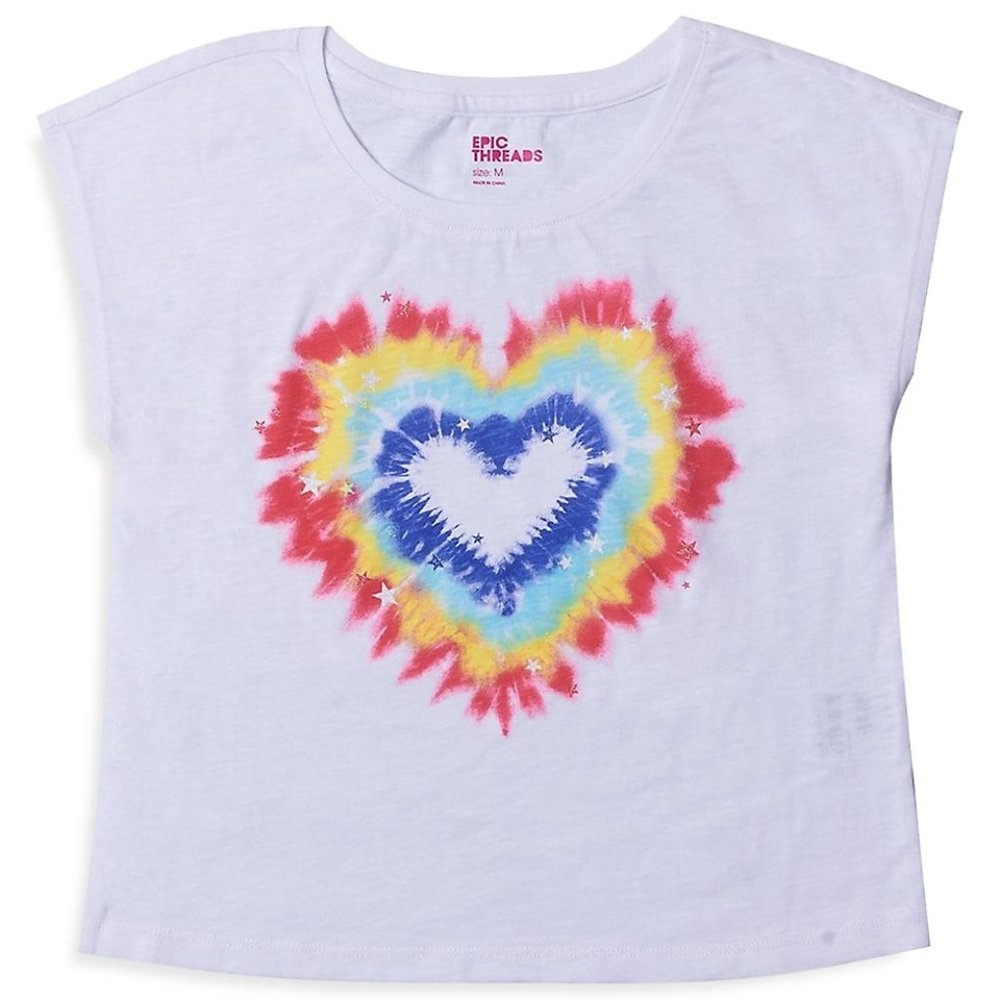 Epic Threads Girl’s White Tie Dye Heart Short Sleeve T-shirt L, XL BRAND NEW